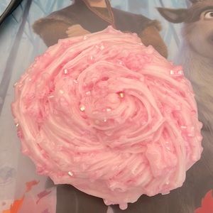 Pink fluffy slime with beads. Handmade with love